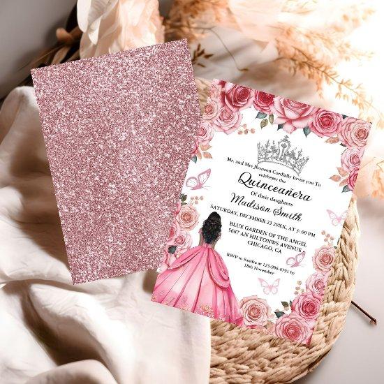 Elegant Dusty Pink Floral Butterfly Quinceanera