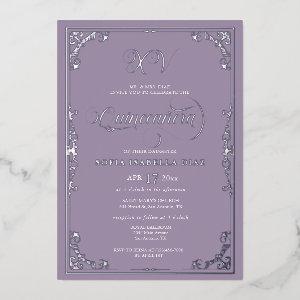 Elegant Dusty Purple Lavender Quinceañera Silver  Foil