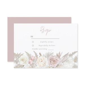 Elegant Dusty Rose & Ivory White Floral Wedding RSVP Card
