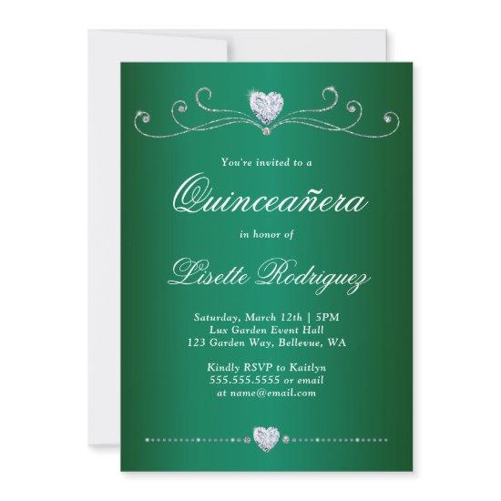 Elegant Emerald Green Diamond Swirl Quinceanera