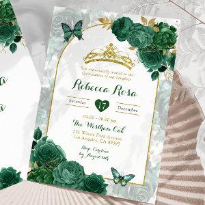 Elegant Emerald Green Floral Royal Quinceañera