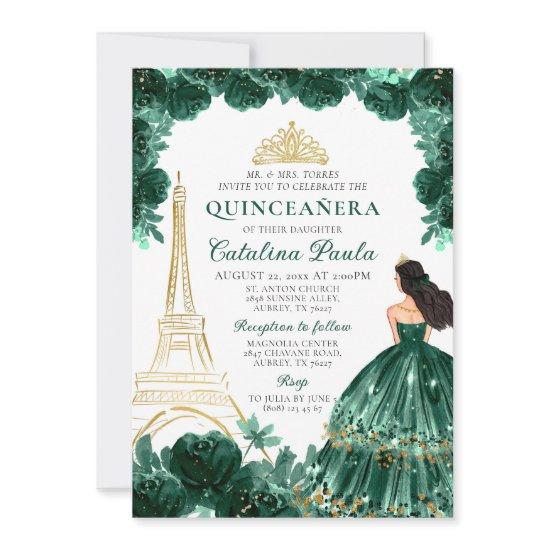 Elegant Emerald Green Gold Tiara Paris Quinceañera