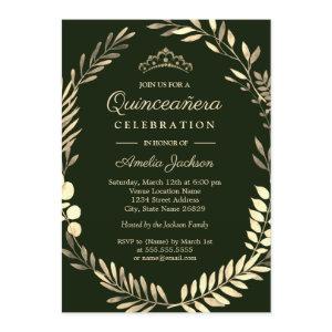 Elegant Emerald Green Gold Wreath Quinceanera