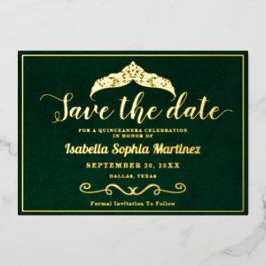 Elegant Emerald Green Quinceañera Save The Date  Foil