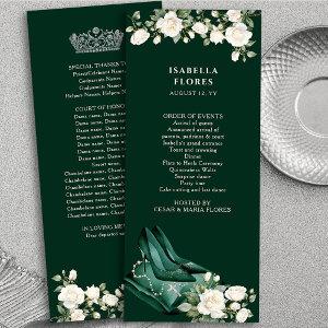 Elegant Emerald Green Quinceanera Tiara and Roses Program