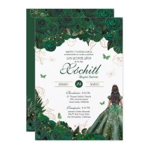 Elegant Emerald Green Roses Butterfly Quinceañera
