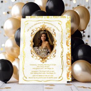 Elegant faux gold photo royal quinceanera birthday