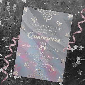 Elegant Filigree Border On Gray Silk Quinceañera