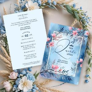 Elegant Floral Blue & Pink Romantic Frame XV's
