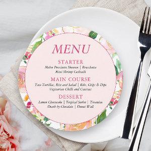 Elegant Floral Blush Pink Gold Flowery Menu