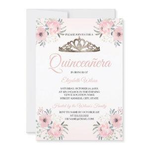 Elegant Floral Blush Pink Photo Quinceanera Invita