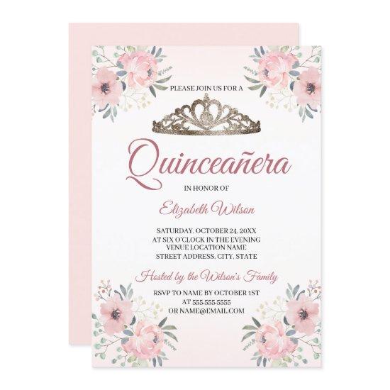 Elegant Floral Blush Pink Quinceanera