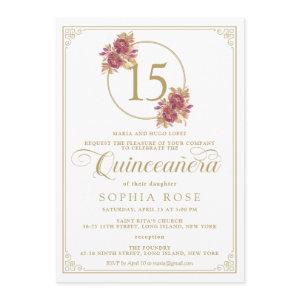 Elegant Floral Burgundy & Gold Quinceanera