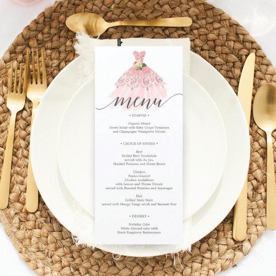 Elegant Floral Dress Quinceanera Menu