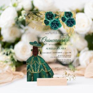 Elegant Floral Emerald Green Charra Quinceañera Acrylic