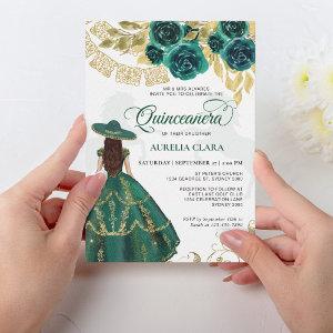 Elegant Floral Emerald Green Horse Quinceañera