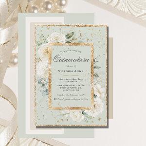 Elegant Floral Gold Sage Modern Quinceañera