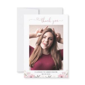 Elegant Floral Heart Script 2 Photo Thank You Card