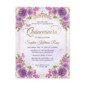 Elegant Floral Light Purple Gold Tiara Quinceañera Postcard