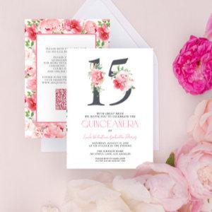 Elegant Floral Number 15 Pink QR Quinceañera
