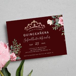 Elegant floral princess tiara burgundy Quinceanera