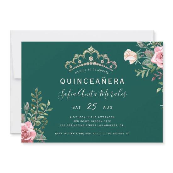 Elegant floral princess tiara green Quinceanera In