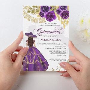 Elegant Floral Purple Violet Horse Quinceañera