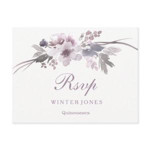 Elegant Floral Purple Winter Quinceanera RSVP  Postcard
