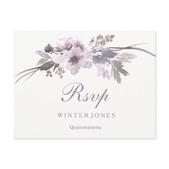 Elegant Floral Purple Winter Quinceanera RSVP  Postcard