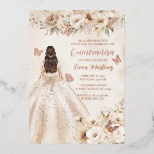 Elegant Floral Quinceañera Watercolor Ballgown Foil