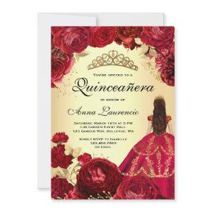 Elegant Floral Red and Gold Quinceanera