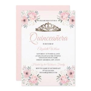 Elegant Floral Rose Gold Blush Pink Quinceanera