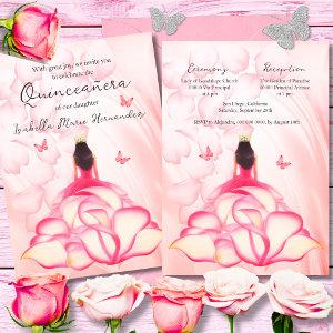 Elegant Floral Rose Petals Pink Dress Quinceañera