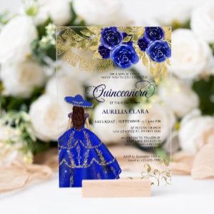 Elegant Floral Royal Blue Mexican Quinceañera Acrylic
