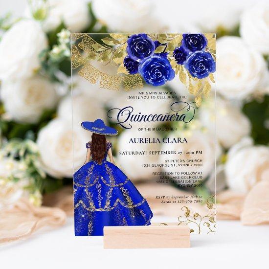 Elegant Floral Royal Blue Mexican Quinceañera Acrylic