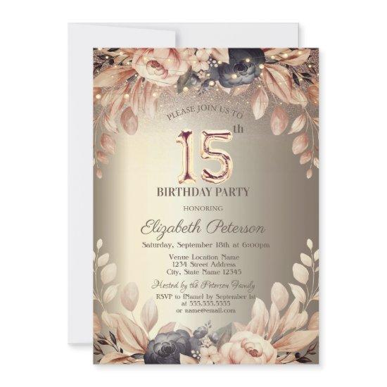 Elegant Floral,String Lights 15th Birthday