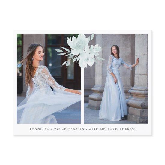 Elegant Floral Two Photo Quinceanera Thank You Postcard