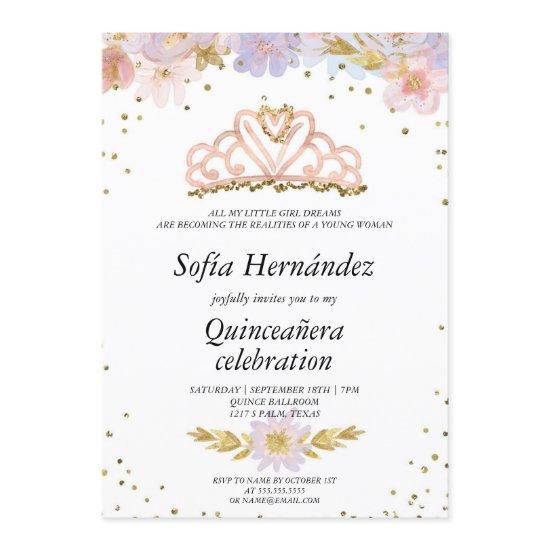 Elegant Floral with Tiara Quinceañera