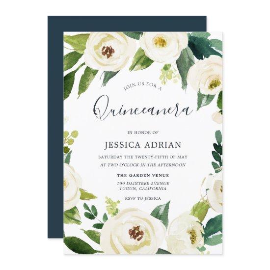 Elegant Floral Wreath Quinceanera Party Invite