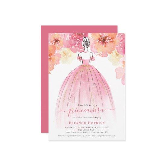 Elegant Florals Dress Pink Quinceanera