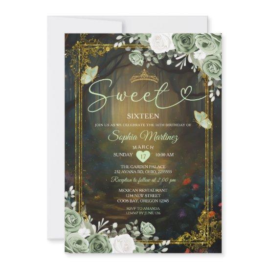 Elegant Forest Sage Green Princess Quinceañera