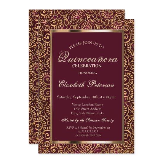 Elegant Frame Confetti Gold Mandala Quinceañera
