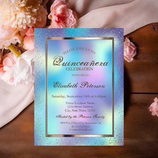 Elegant Frame Confetti Holographic  Quinceañera