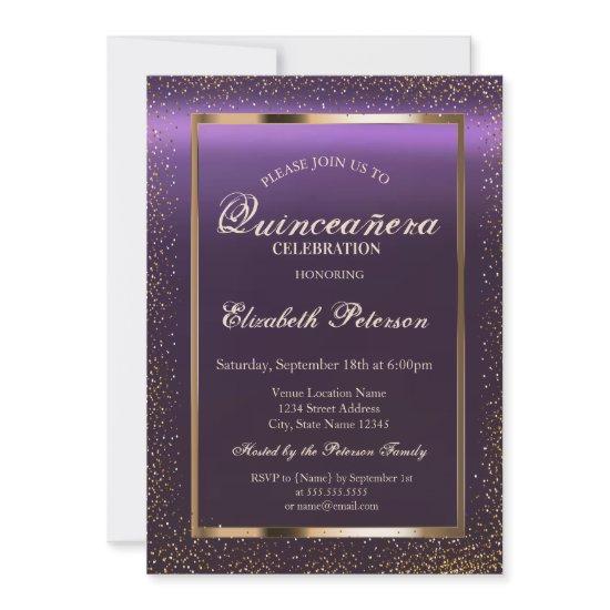 Elegant Frame Confetti Purple Quinceañera