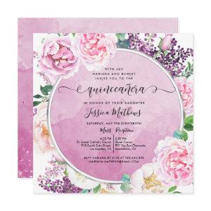 Elegant Fuchsia Floral, Watercolor Quinceañera