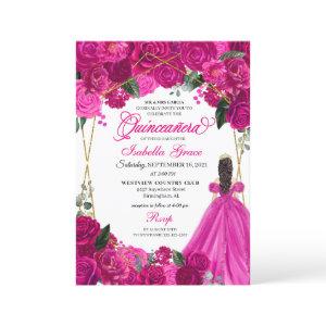 Elegant Fuchsia Pink Floral Quinceanera Birthday I