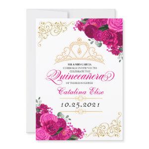 Elegant Fuchsia Pink Floral Quinceanera Birthday