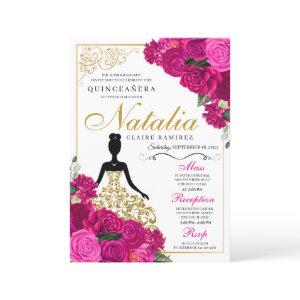 Elegant Fuchsia Pink Floral Quinceanera Birthday