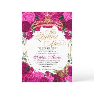 Elegant Fuchsia Pink Floral Quinceanera Birthday