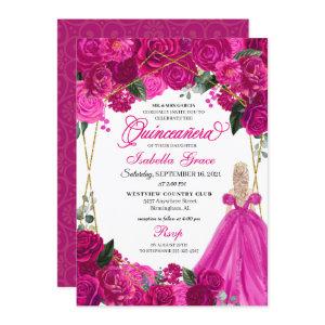 Elegant Fuchsia Pink Floral Quinceanera Birthday